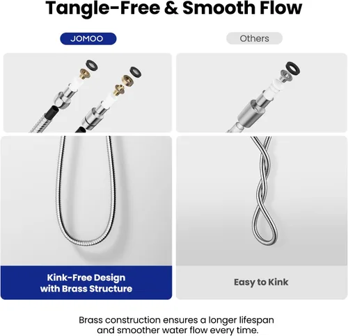 Vista 3 de JOMOO Manguera de ducha, extensión de manguera de mano de acero inoxidable flexible extra larga de 99 pulgadas con inserto de latón y tuerca, tubo