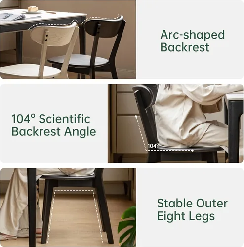 Vista 4 de Sillas de comedor de roble, sillas de cocina, silla moderna de madera maciza 100% con respaldo curvo, silla de comedor para cocina, sala de estar