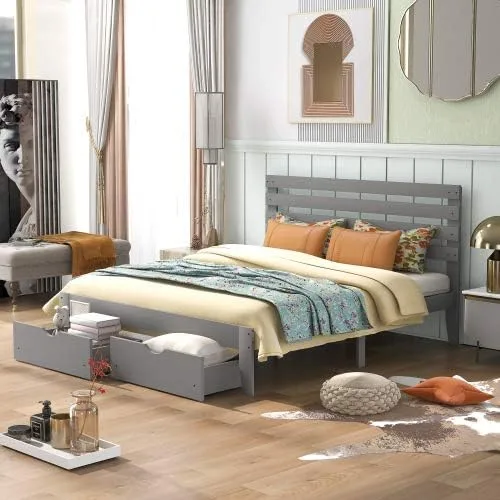 Vista 8 de anwickjeff Base de cama de tamaño individual con cajones de almacenamiento, marco de cama individual de plataforma de madera individual, cama