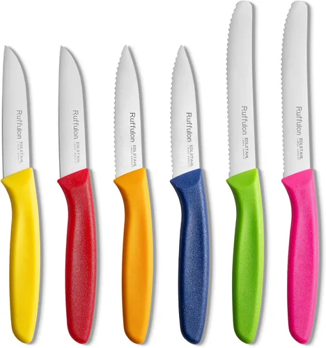 Vista 10 de Juego de cuchillos para verduras y frutas de seis piezas, cuchillo de pelar de acero inoxidable de alto carbono con mango ergonómico de plástico PP
