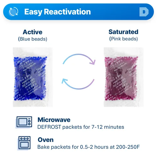 Vista 4 de Dry & Dry Paquetes de gel de sílice indicativo azul de 0.35 oz - 25 paquetes recargables