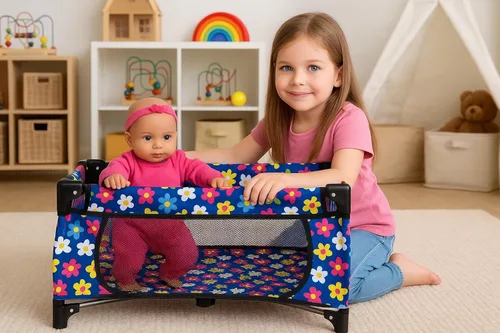 Vista 2 de Set de Cuna para Muñeca Bebé, Juego de Cuna Nido con Manta y Bolsa de Transporte para Corral de Muñeca Bebé. Se Ajusta hasta Muñecas de 20 Pulgadas