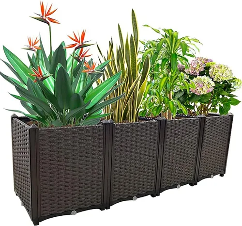 Vista 11 de Macetas elevadas de plástico para cama de jardín elevada con patas para plantas al aire libre, kits de caja con agujeros de drenaje para patio
