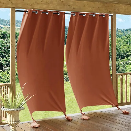 Vista 18 de RYB HOME Cortinas para exteriores resistentes al viento, cortina opaca impermeable con bolsa de peso, cortinas aisladas de privacidad para patio