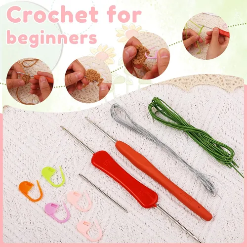 Vista 4 de kgxulr Kit de combinación de ganchillo, kit de tejido para principiantes, kit de inicio de ganchillo para adultos principiantes completos