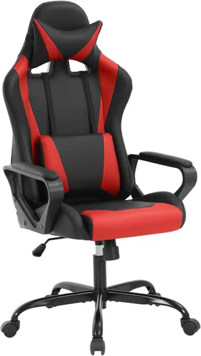 Vista 9 de Dopinmin Silla ergonómica de piel sintética para videojuegos, silla de computadora para deportes electrónicos, silla de jefe con cojín lumbar