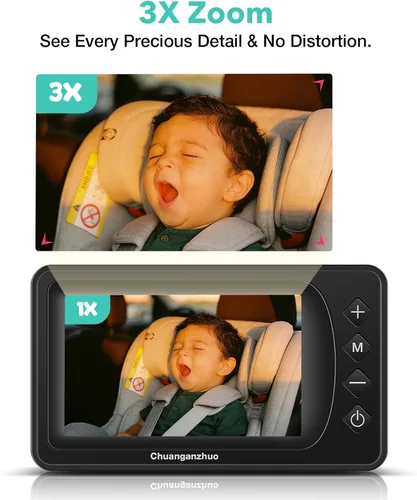 Vista 4 de Cámara de coche de bebé de 5 pulgadas con visión nocturna NO.1, alimentada por USB, modo espejo/normal, monitor de bebé de coche transparente IPS
