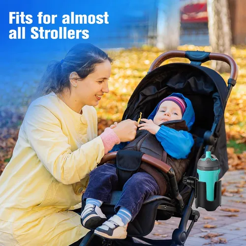 Vista 4 de Portavasos universal para cochecito, rotación de 360°, gran calibre, ajustable, para caminante, silla de ruedas, bicicleta, scooter, se adapta a
