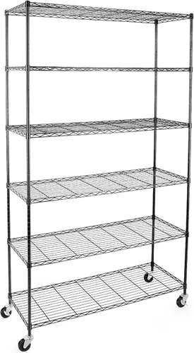 Vista 10 de WDT Estantes de almacenamiento de 3 niveles, estantes de metal resistente, estante ajustable con ruedas para el hogar, oficina, garaje, cocina