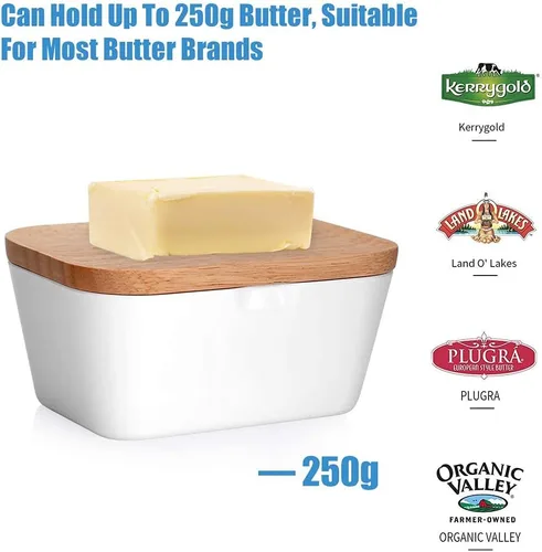 Vista 2 de Mantequillera, hermético con tapa de madera, moderno y elegante, contenedor de almacenamiento de alimentos