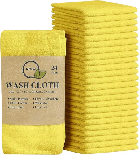 Vista 41 de Softolle Paquete de 24 paños 100 % algodón (12 x 12 pulgadas), suaves, altamente absorbentes, toallas para la cara, paños de lavado para la cara