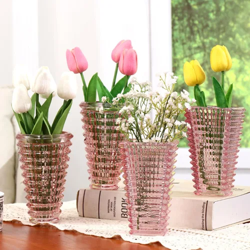 Vista 10 de MCMCNCUIU Juego de 4 jarrones de cristal, jarrones de cristal ámbar, jarrón de cristal para centros de mesa, moderno florero para sala de estar