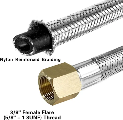 Vista 7 de MCAMPAS Kit de extensión de manguera de propano 5 en 1, manguera trenzada de alta presión de 10 pies con destello de 3/8 ″ a NPT hembra de 1/2 ″