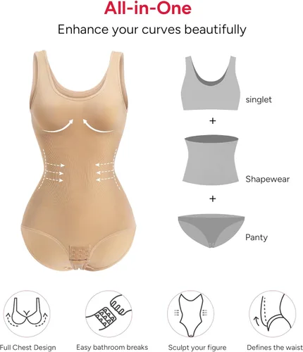 Vista 7 de Nebility Body moldeador de cintura sin costuras con cuello redondo y control de abdomen para mujer