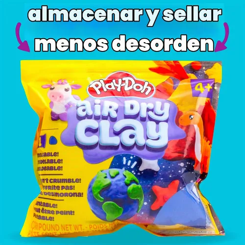 Vista 5 de Play-Doh Arcilla seca al aire, bolsa de arcilla azul de 5 onzas, suministros de arte, suministros de manualidades, herramientas y kit de arcilla