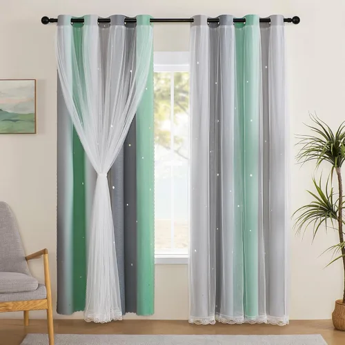 Vista 56 de XiDi Cortinas rosas y grises para dormitorio de niñas, calcomanías de pared de unicornio, cortina verde, cortinas de oscurecimiento de habitación