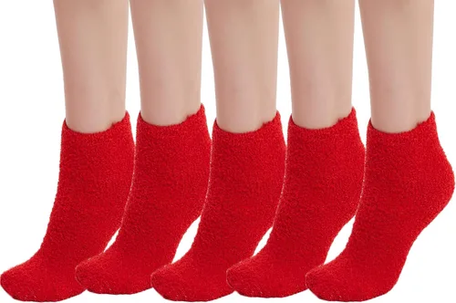 Vista 5 de 5 Pairs Womens Fuzzy Socks Soft Winter Warm Solid Socks for Ladies Café