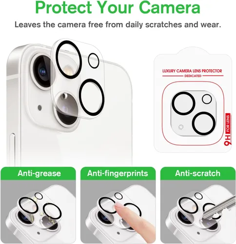 Vista 4 de Bioton Paquete de 2 + 2 protectores de pantalla de vidrio templado compatibles con iPhone 14 (6.1 pulgadas, 2022) con protector de lente de cámara