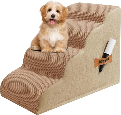 Vista 18 de Escaleras para perros Romrol, rampa para camas y sofás, escalones extra anchos para mascotas con cubierta duradera impermeable y antideslizante
