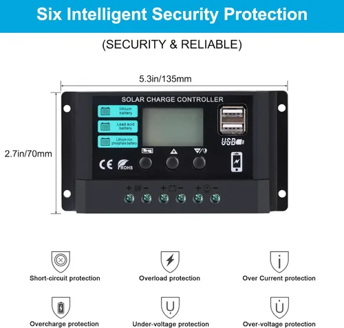 Vista 7 de Panel solar de 20W 12V monocristalino, kit de panel solar impermeable con controlador de carga de 10A para RV, remolque, auto, techo, granja
