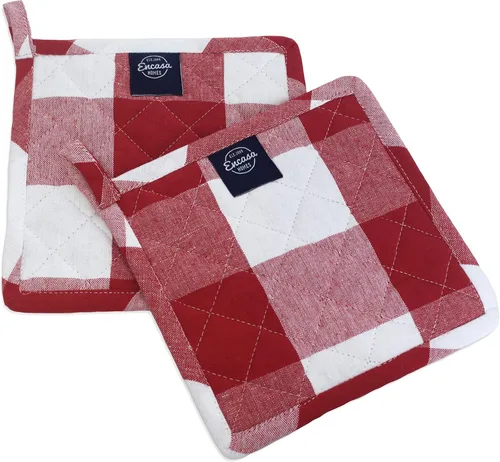 Vista 2 de Encasa XO Juego de 2 soportes para ollas de algodón resistentes al calor con lazo para colgar, azul azul, almohadilla térmica acolchada multiusos