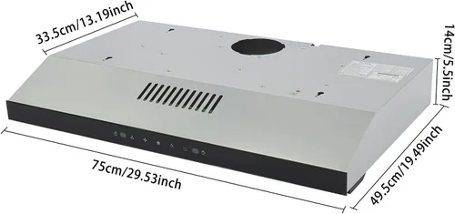Vista 9 de Campana extractora, campana extractora debajo del gabinete de 30 pulgadas con 900 CFM, detección de gestos de 3 velocidades y panel de control