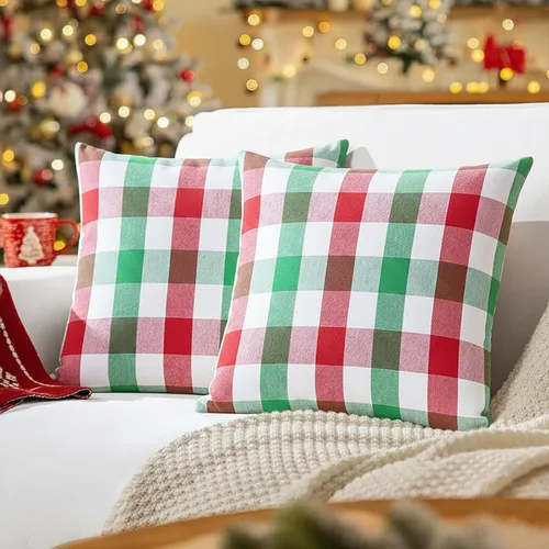 Vista 8 de PurpleEssences Juego de 2 fundas de almohada a cuadros de búfalo, 100% algodón, para decoración de primavera, verano, Pascua, automóvil, cama, sofá