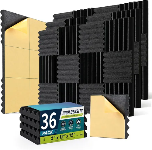 Vista 10 de Paneles de espuma acústica, paquete de 12 paneles de absorción de sonido de cuña de alta densidad de 2 pulgadas, 12 x 12 x 2 pulgadas para estudio