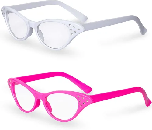 Disfraz retro de ojo de gato rosa y blanco con diamantes de imitación de hip hop paquete de 2 1 rosa y 1 blanco