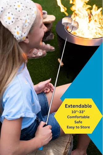 Vista 2 de Smores Sticks para hoguera – Juego de 6 palos extensibles extra fuertes para asar malvaviscos con juntas reforzadas – Palitos giratorios de acero