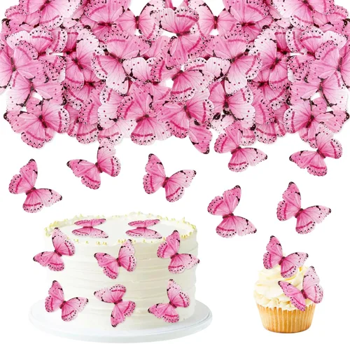 Vista 9 de 38 bolas de oro rosa para decoración de tartas, flores artificiales rosadas, decoraciones de pasteles de mariposa para decoración de pasteles