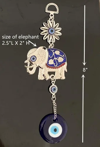 Vista 2 de Adorno colgante de amuleto de elefante turco azul turco con amuleto de elefante de la suerte (con una bolsa de Betterdecor - Azul-001)