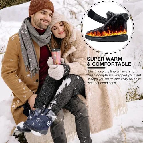Vista 2 de Botas de nieve para mujer, zapatos de invierno con forro de piel, botas cálidas sin cordones para mujer, botines impermeables, cómodos zapatos