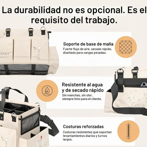 Vista 5 de FifthStart Organizador de limpieza multiusos, correas ajustables y organizador con asa, base de malla y bolsa organizadora de 9 bolsillos, 5 Beige