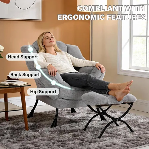 Vista 5 de Silla perezosa moderna con otomana, cómoda silla de lectura para sala de estar