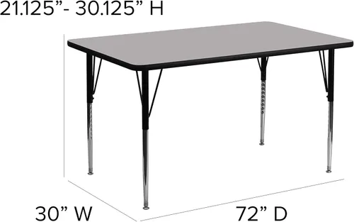 Vista 2 de Flash Furniture Wren - Mesa rectangular de 30 pulgadas de ancho x 72 pulgadas de largo, color gris, con patas ajustables en altura estándar