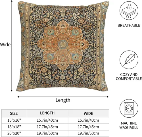 Vista 4 de Fundas de almohada modernas con estampado de alfombra turca del siglo XVII, fundas de cojín cuadradas decorativas para sofá, dormitorio, sala