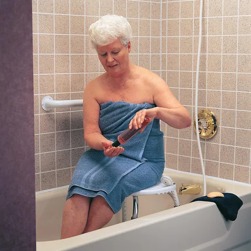 Vista 3 de Carex Asiento de baño y ducha ajustable - Taburete de ducha - Asiento de baño de aluminio - Silla de ducha con asa