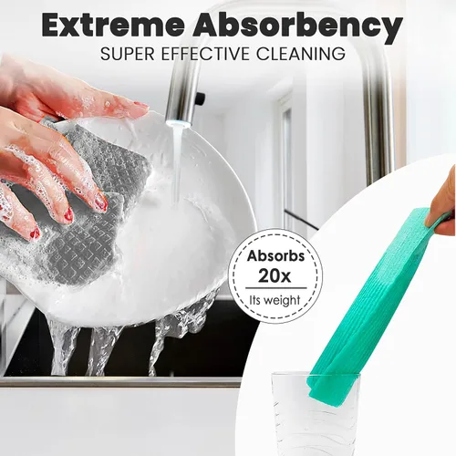 Vista 2 de [Paquete de 12 + 1 esponja para plato] Paños de cocina suecos 100% naturales biodegradables para cocina, sin decoloración, sin olor, esponja