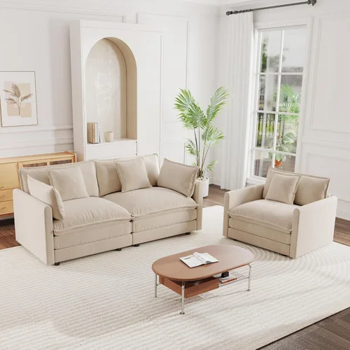 Vista 11 de mikibama Juego de Sofás Nube de Lujo de 2 Piezas, Juego de Sofá Moderno Tapizado en Chenilla de 3 Plazas y Loveseat con 9 Almohadas para Sala