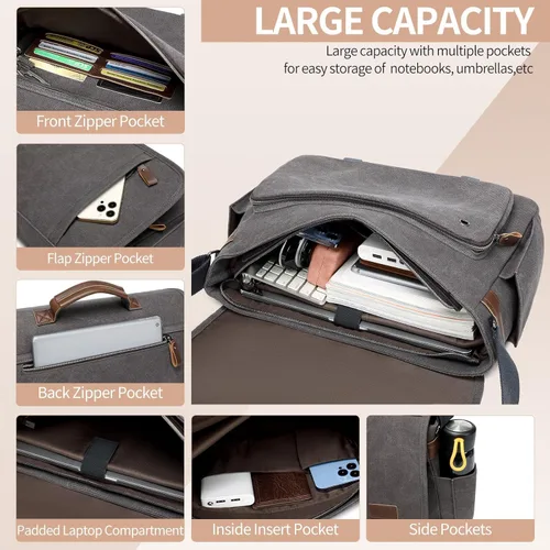 Vista 5 de Canvas Messenger Bag for Men Waterproof Business Bags for Men Vintage Canvas Laptop Bag