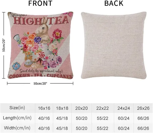 Vista 47 de Fundas de almohada vintage de conejo de Pascua, flores de primavera, huevos de Pascua, Navidad, 16 x 16 pulgadas, funda de almohada de lino