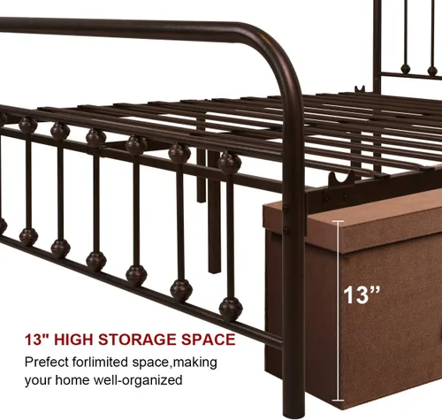 Vista 58 de TEMMER - Cama con estructura de tubos de metal de tamaño queen con cabecera, piecera y base de colchón de plataforma única, 8013 8033 8018.