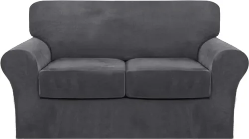 Vista 56 de FantasDecor Fundas de terciopelo para sofá de 2 piezas para sala, con cojín individual, protector elástico de muebles para mascotas, lavable a Negro