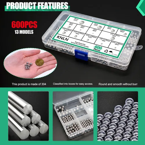 Vista 4 de KNLN/600PCS 12 Tamaños de Bolas de Rodamiento de Bicicleta Acero Inoxidable Bolas de Acero de Precisión Acero Inoxidable Kit Suelto Surtido 1mm