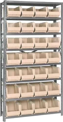 Vista 243 de Quantum QSBU-245BK Heavy Duty Shelving Unit with (7) Shelves and (24) QUS245 Black Bins for Garage Warehouse Storage Distribution 400 lb Load