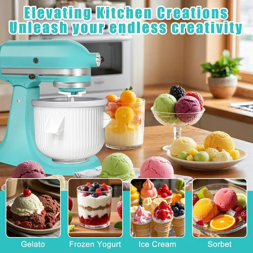 Vista 7 de Accesorio para máquina de helados para batidora de pie KitchenAid, compatible con batidoras de pie de 4.5 cuartos de galón y más grandes, tazón