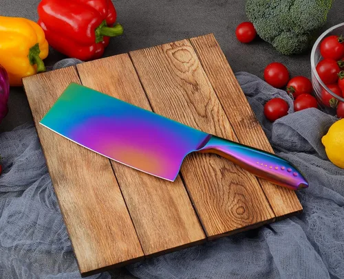 Vista 6 de WELLSTAR Cuchillo de carnicero para carne de arcoíris, cuchillo de carnicero chino iridiscente de 7 pulgadas, cuchillo de cocina alemán súper