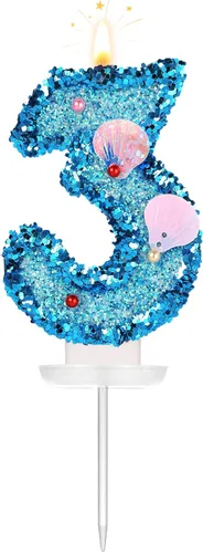 Vista 14 de Vela de número de cumpleaños de 3 pulgadas, con purpurina para decoración de pastel, lentejuelas y números de pastel para cumpleaños, boda