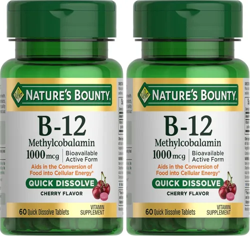 Vista 8 de Nature's Bounty Vitamina B-12 tabletas de disolución rápida, 1000 mcg, ayuda en la conversión de alimentos en energía celular, sabor a cereza, 60